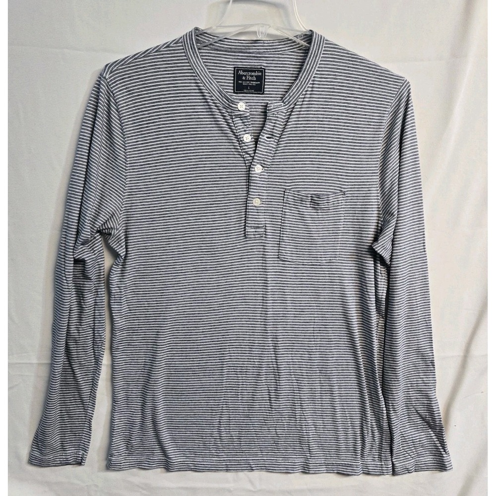Abercrombie Fitch Men's Long Sleeves Shirt Henley  Gray Striped  L